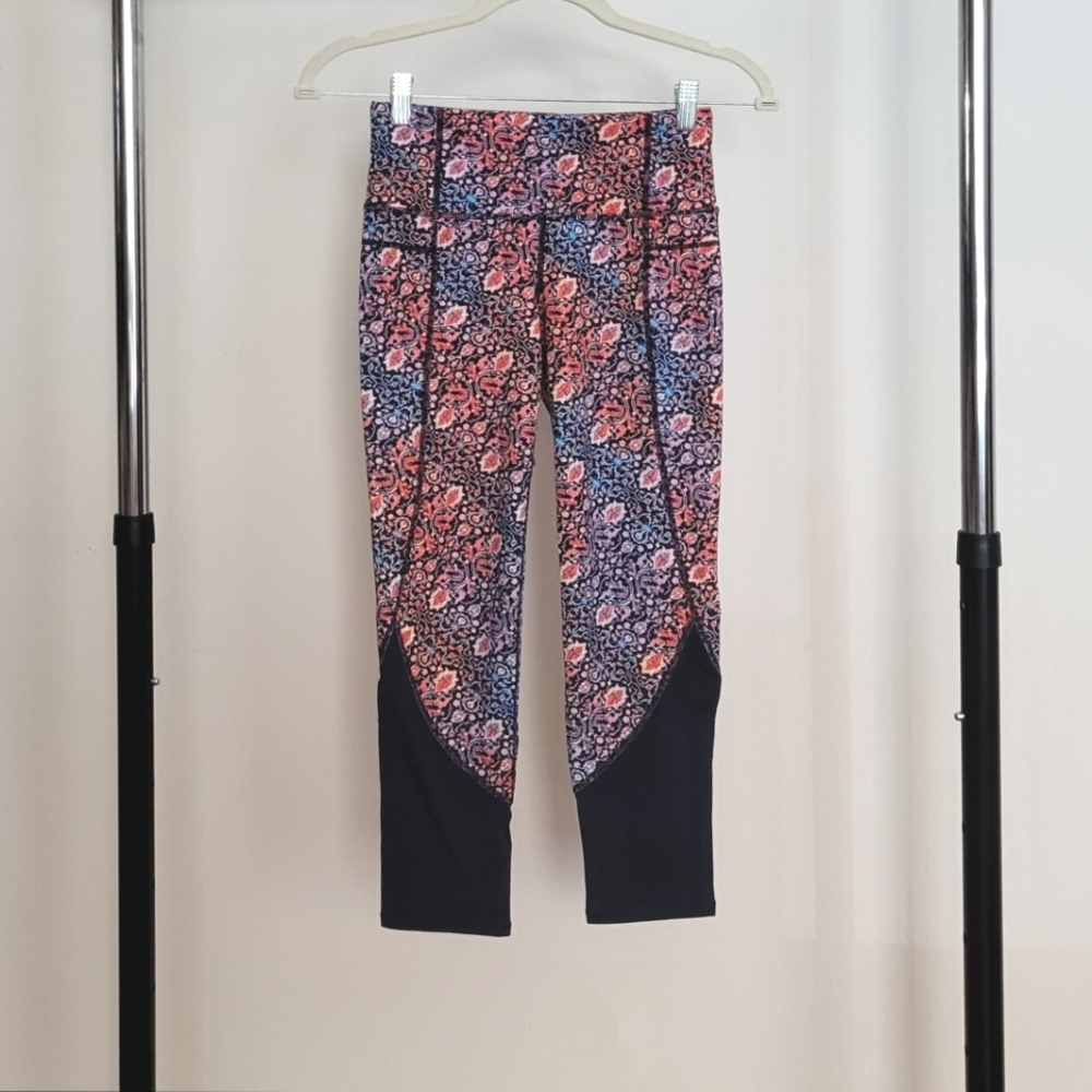 Athleta Pink and Blue Patterned Leggings Size XXS